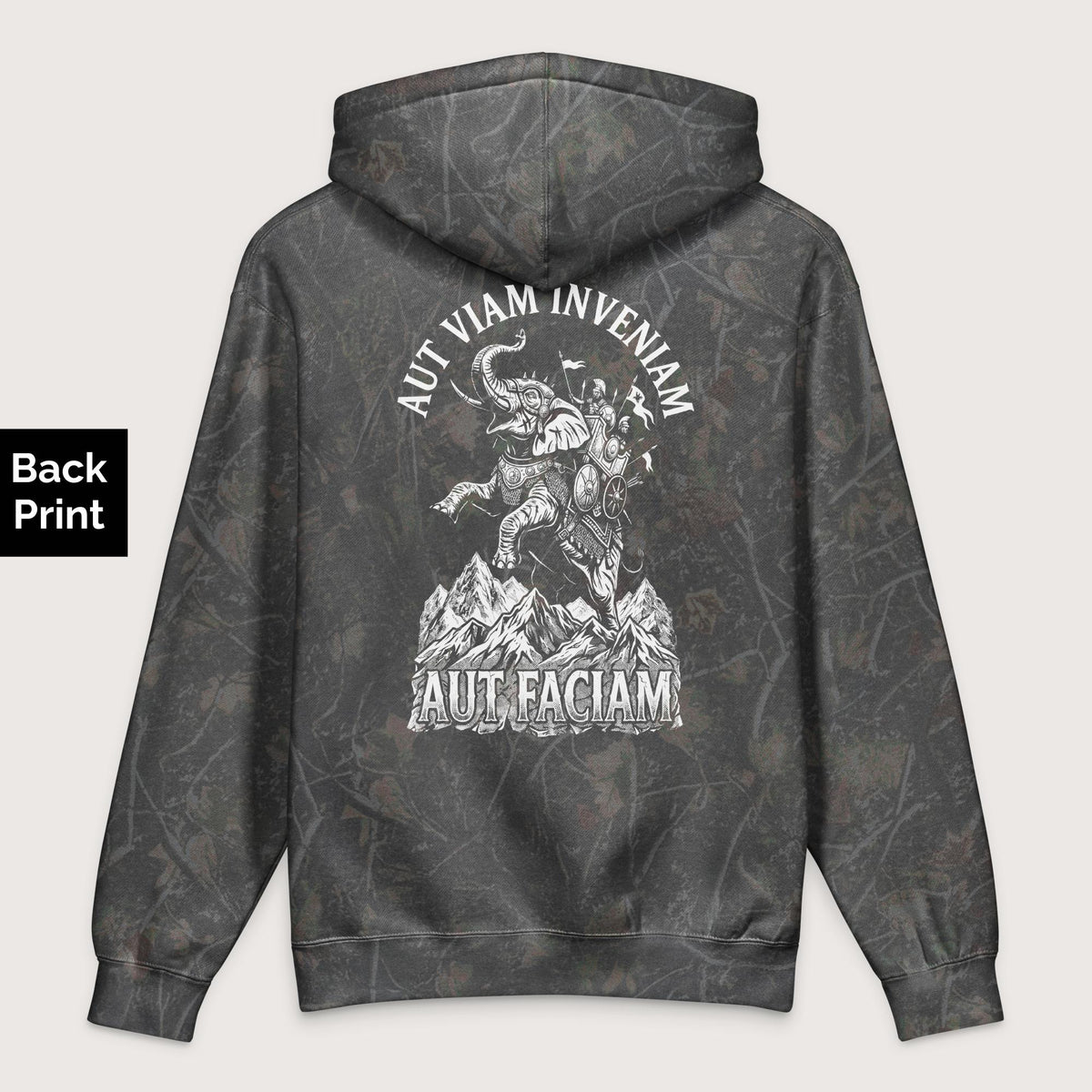 Darkwood Tree Camo Aut Viam Inveniam Hannibal Quote - Premium Hoodie - Back Print - history buff gift by HistoHead