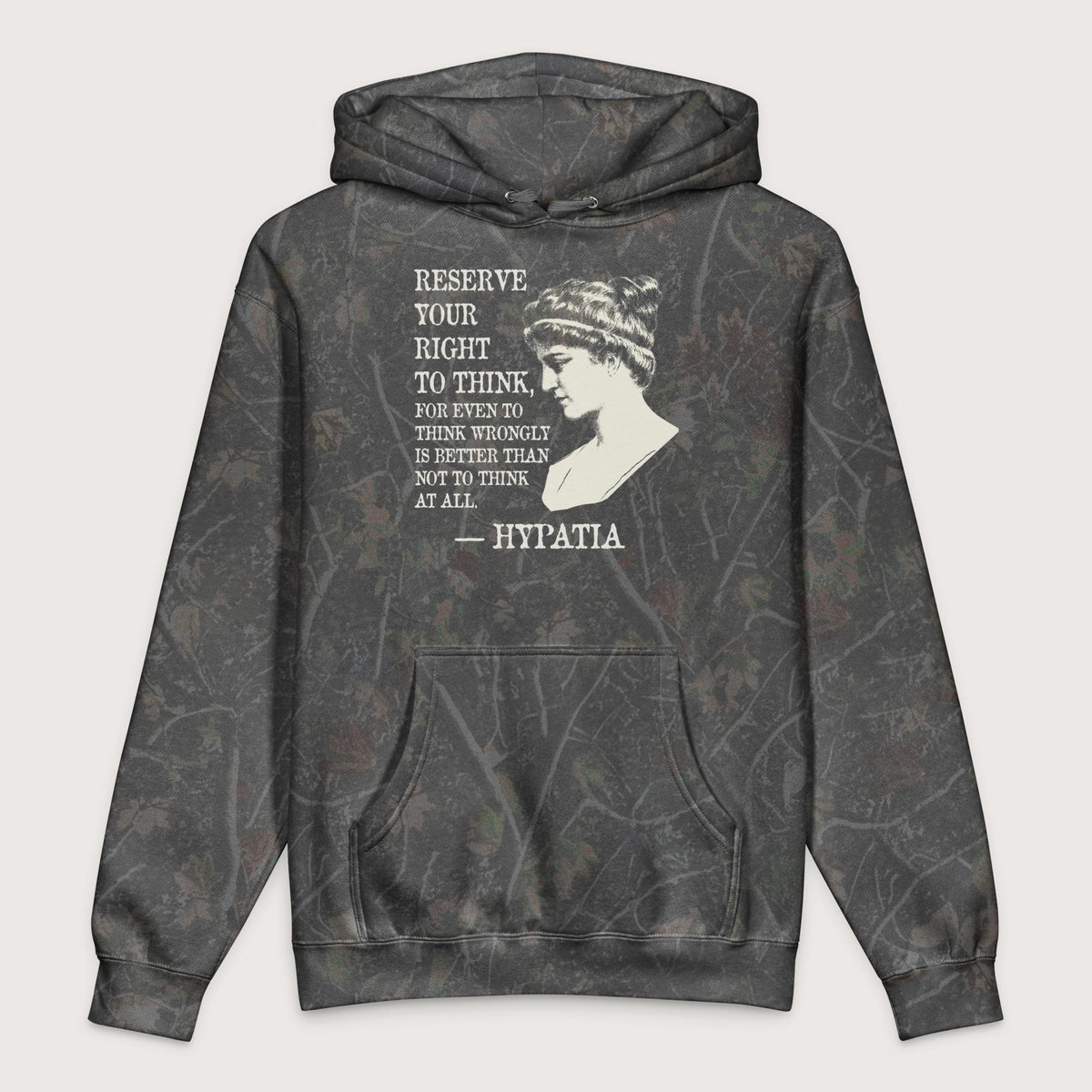 Darkwood Tree Camo Hypatia Quote - Premium Hoodie - history buff gift by HistoHead