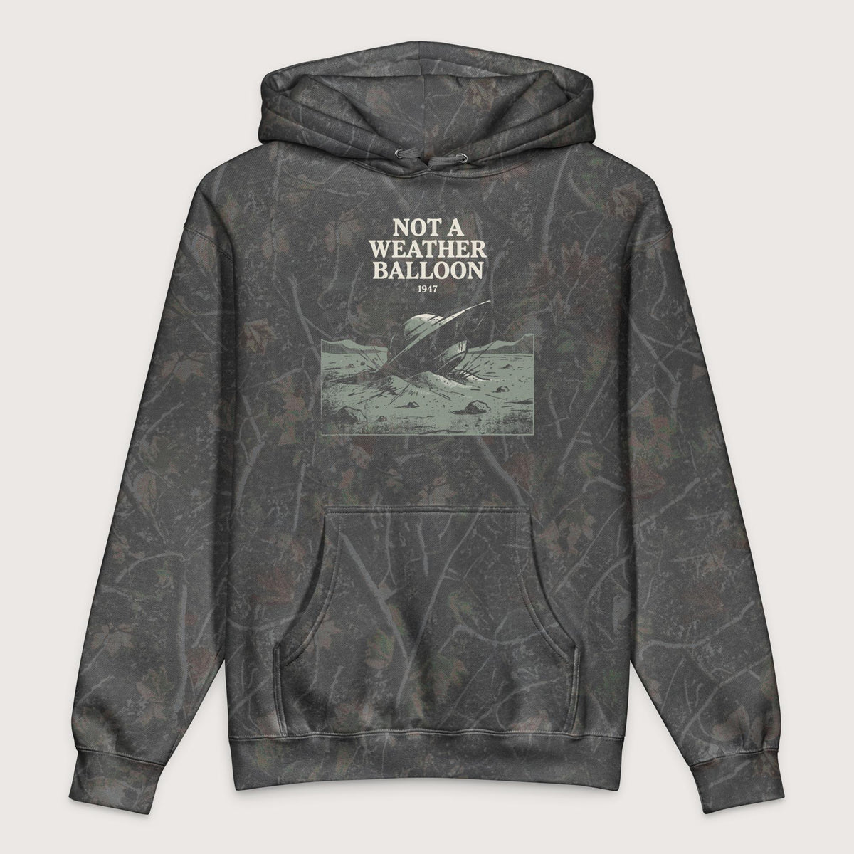 Darkwood Tree Camo Roswell Weather Balloon - Premium Hoodie - history buff gift by HistoHead