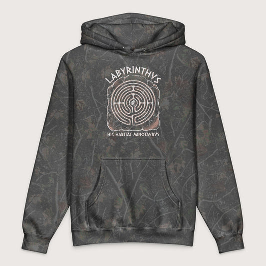 Darkwood Tree Camo Labyrinthus Here Lives Minotaur - Premium Hoodie - history buff gift by HistoHead