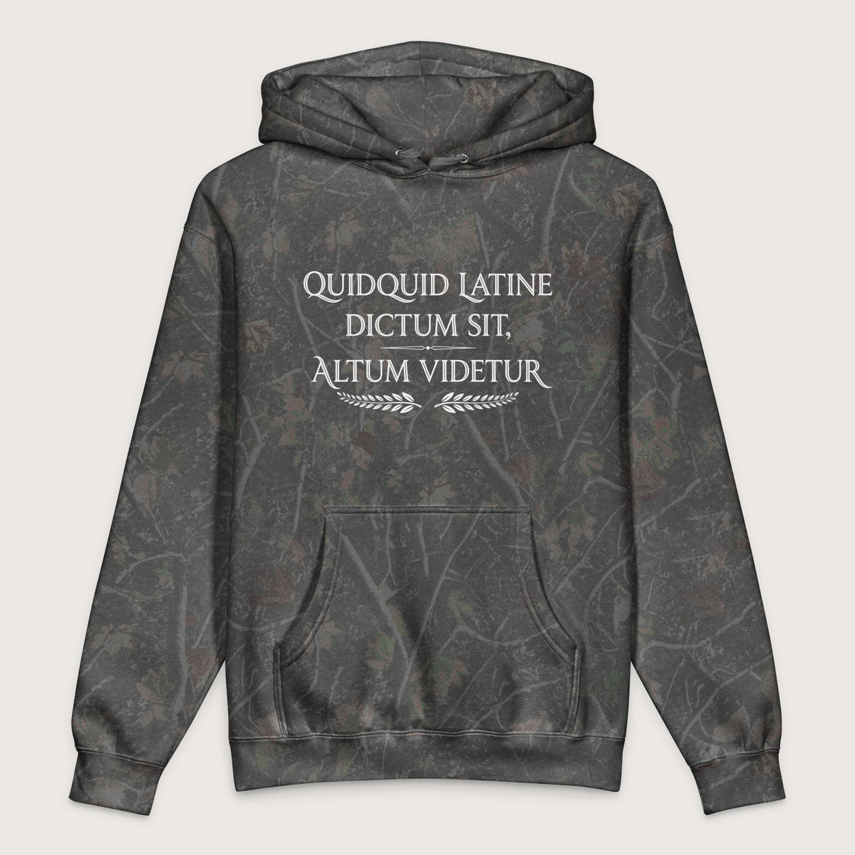 Darkwood Tree Camo Whatever Is Said in Latin Seems Deep - Premium Hoodie - history buff gift by HistoHead