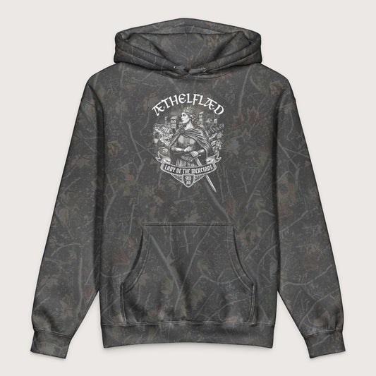 Darkwood Tree Camo Æthelflæd Lady of the Mercians - Premium Hoodie - history buff gift by HistoHead