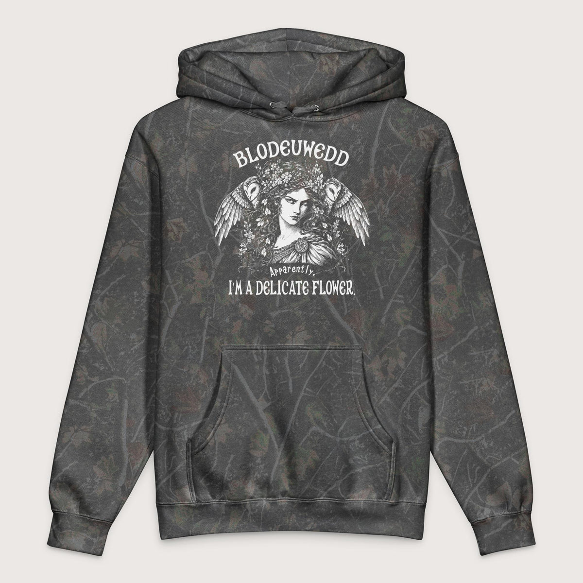 Darkwood Tree Camo Blodeuwedd Apparently I'm A Delicate Flower - Premium Hoodie - history buff gift by HistoHead
