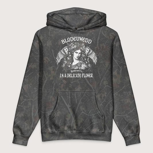 Darkwood Tree Camo Blodeuwedd Apparently I'm A Delicate Flower - Premium Hoodie - history buff gift by HistoHead