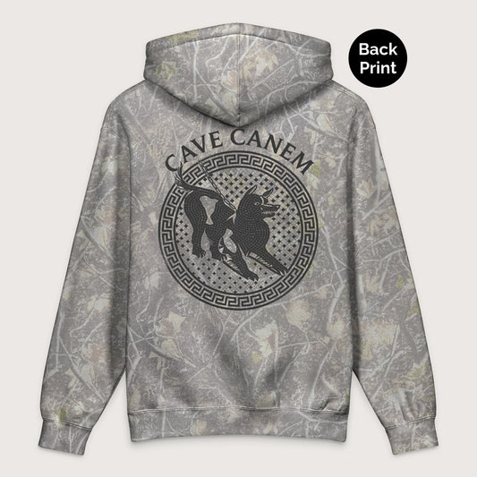 Deadwood Tree Camo Cave Canem - Premium Hoodie - Back Print - history buff gift by HistoHead