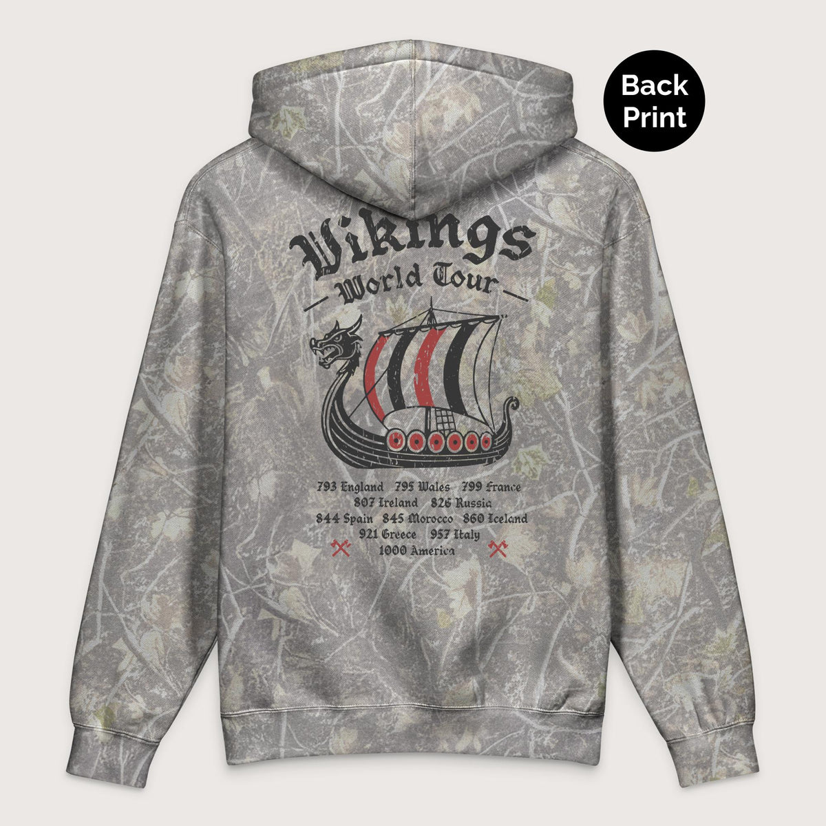 Deadwood Tree Camo Vikings World Tour - Premium Hoodie - Back Print - history buff gift by HistoHead