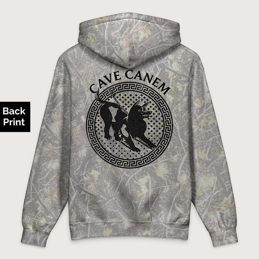 Deadwood Tree Camo Cave Canem - Premium Hoodie - Back Print - history buff gift by HistoHead