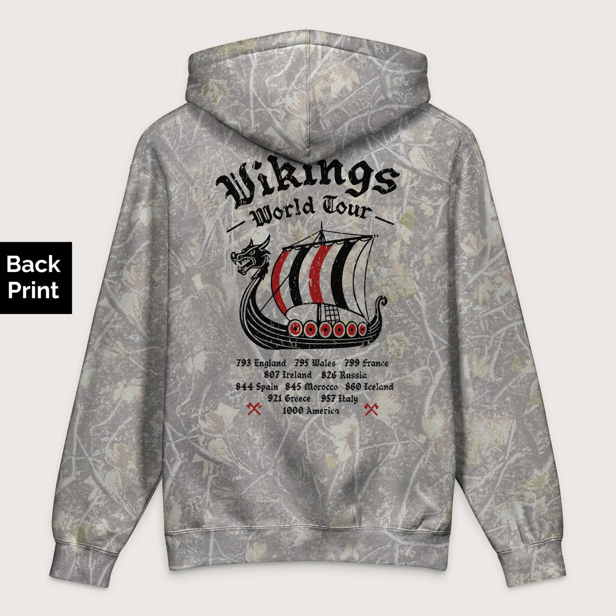 Deadwood Tree Camo Vikings World Tour - Premium Hoodie - Back Print - history buff gift by HistoHead