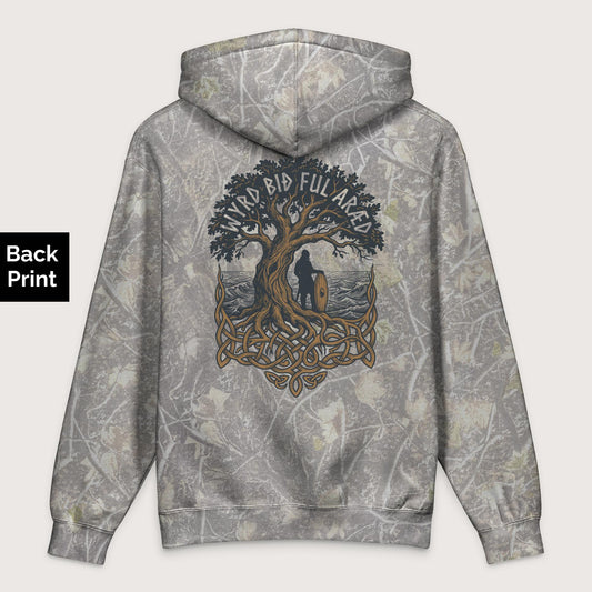 Deadwood Tree Camo Old English Fate Is Inexorable - Premium Hoodie - Back Print - history buff gift by HistoHead