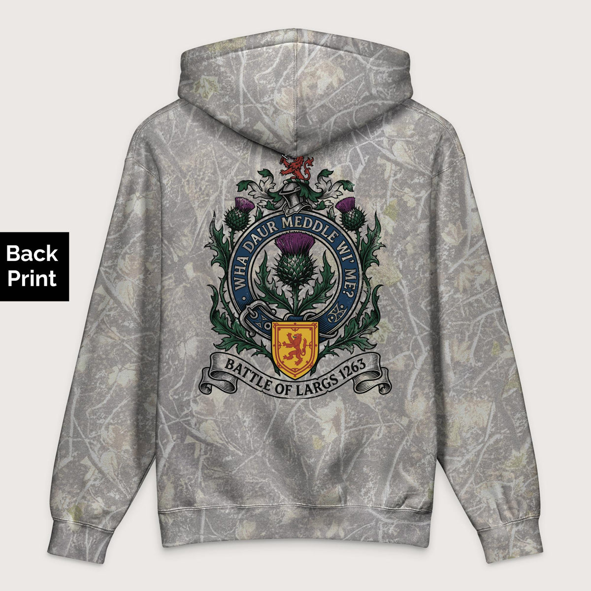 Deadwood Tree Camo Scotland Battle of Largs 1263 - Premium Hoodie - Back Print - history buff gift by HistoHead