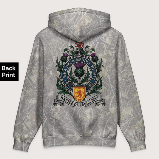 Deadwood Tree Camo Scotland Battle of Largs 1263 - Premium Hoodie - Back Print - history buff gift by HistoHead