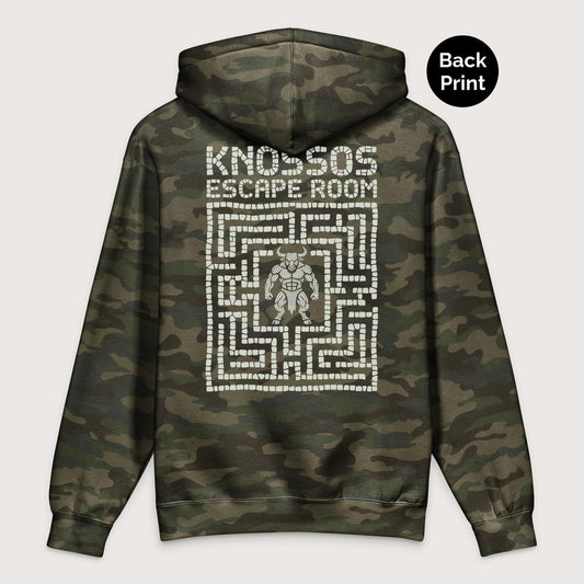 Forest Camo Knossos Escape Room - Premium Hoodie - Back Print - history buff gift by HistoHead