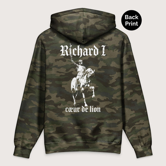 Forest Camo Richard I Coeur de Lion - Premium Hoodie - Back Print - history buff gift by HistoHead