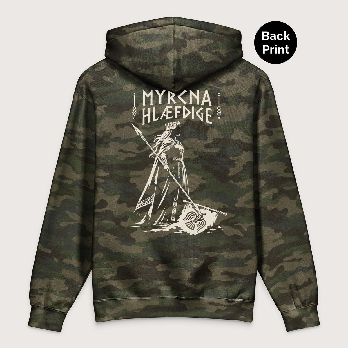 Forest Camo Æthelflæd Myrcna Hlæfdige - Premium Hoodie - Back Print - history buff gift by HistoHead