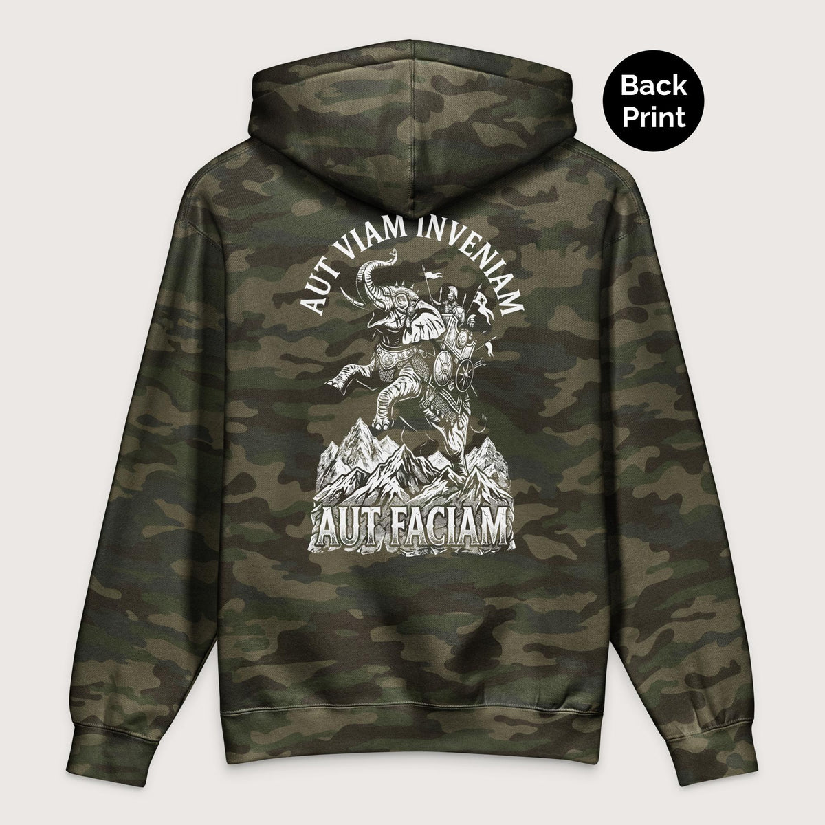 Forest Camo Aut Viam Inveniam Hannibal Quote - Premium Hoodie - Back Print - history buff gift by HistoHead