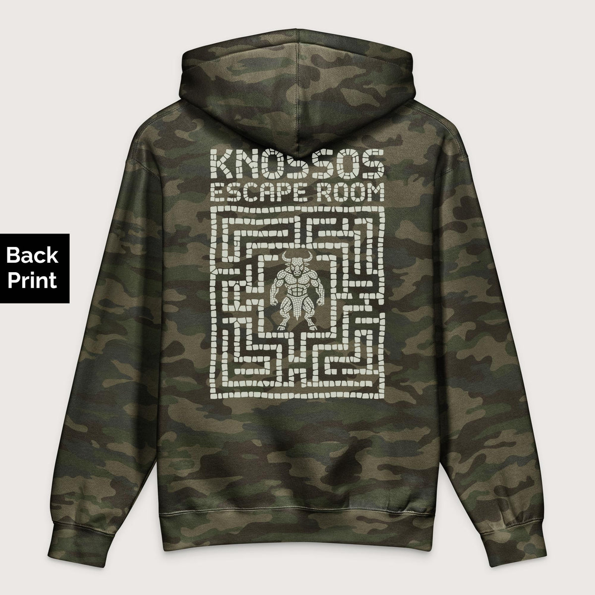 Forest Camo Knossos Escape Room - Premium Hoodie - Back Print - history buff gift by HistoHead