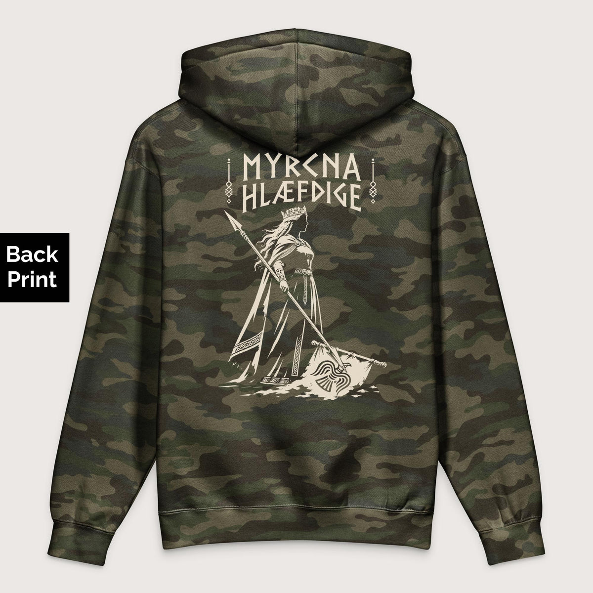 Forest Camo Æthelflæd Myrcna Hlæfdige - Premium Hoodie - Back Print - history buff gift by HistoHead