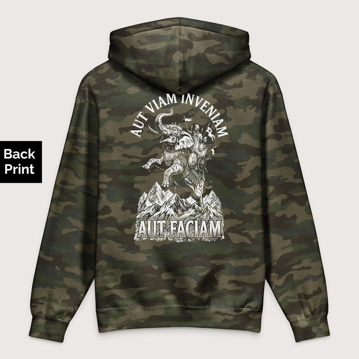 Forest Camo Aut Viam Inveniam Hannibal Quote - Premium Hoodie - Back Print - history buff gift by HistoHead