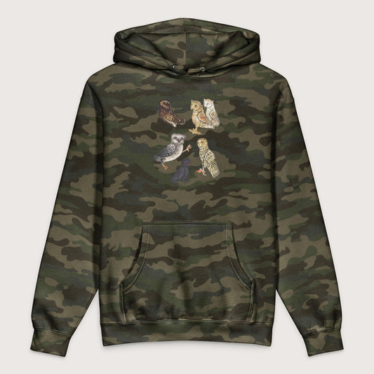 Forest Camo Weird Medieval Owls - Premium Hoodie - history buff gift by HistoHead