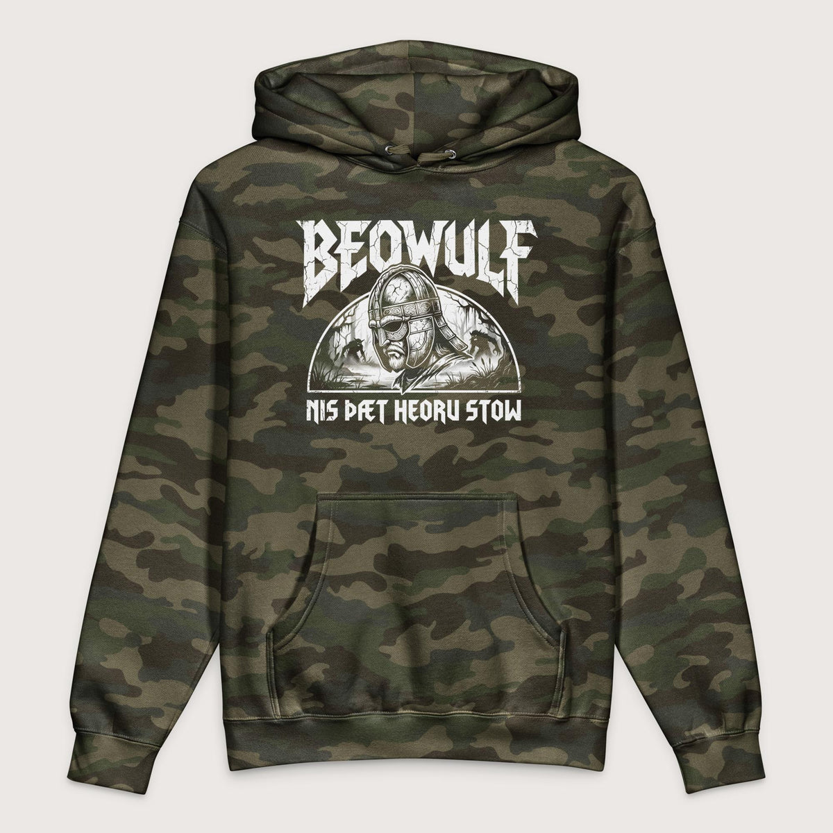 Forest Camo Beowulf That Is No Pleasant Place Old English - Premium Hoodie - history buff gift by HistoHead