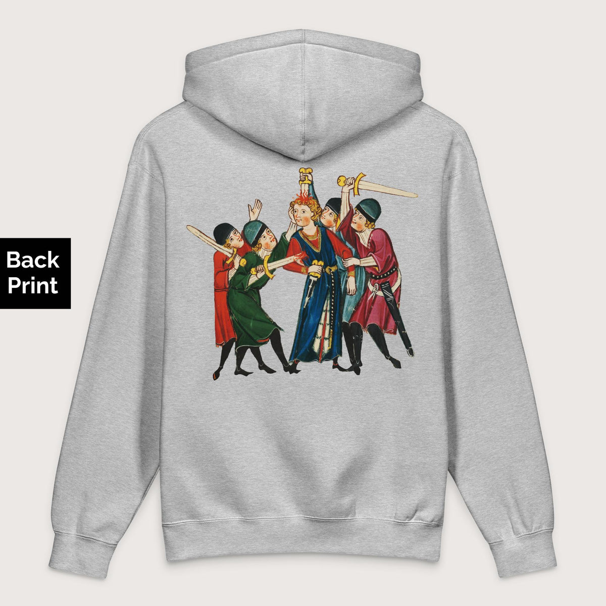 Grey Heather Medieval Positivity - Premium Hoodie - Back Print - history buff gift by HistoHead