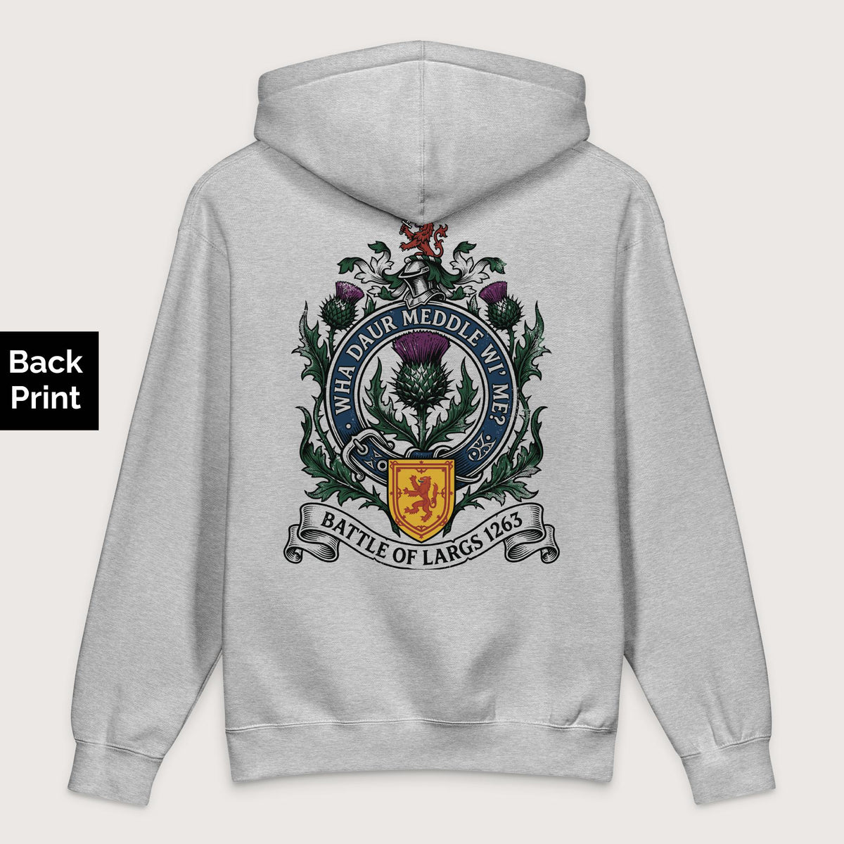 Grey Heather Scotland Battle of Largs 1263 - Premium Hoodie - Back Print - history buff gift by HistoHead