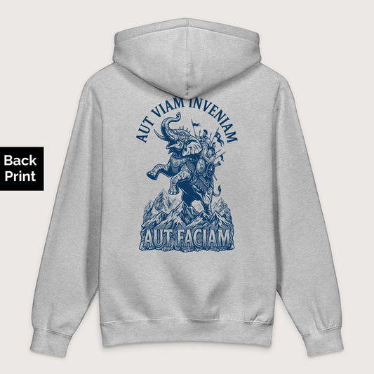 Grey Heather Aut Viam Inveniam Hannibal Quote - Premium Hoodie - Back Print - history buff gift by HistoHead