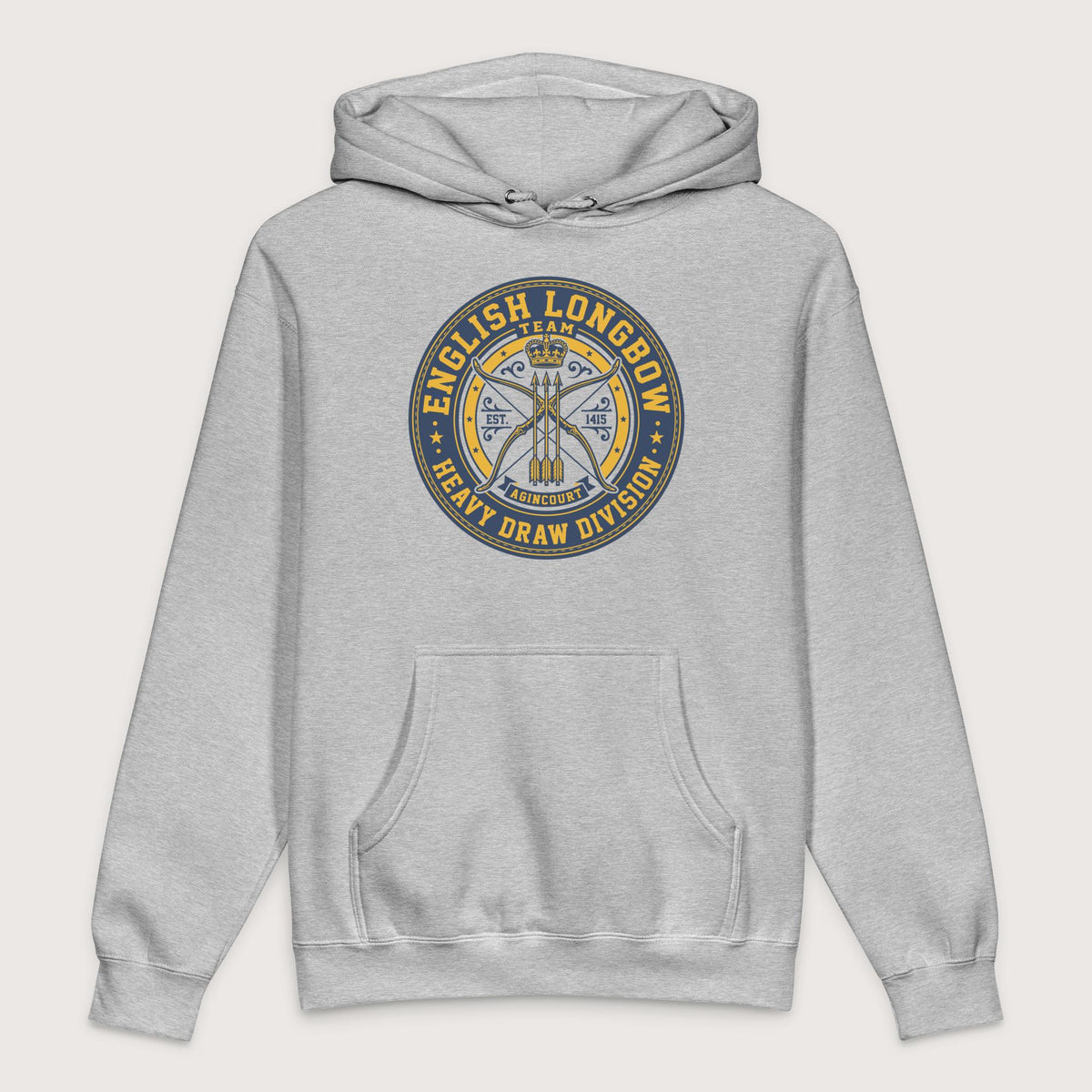 Grey Heather English Longbow Heavy Draw Division - Premium Hoodie - history buff gift by HistoHead