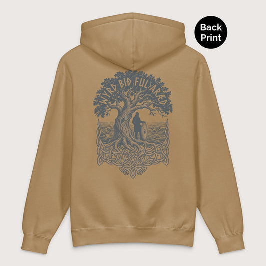 Sandstone Old English Fate Is Inexorable - Premium Hoodie - Back Print - history buff gift by HistoHead
