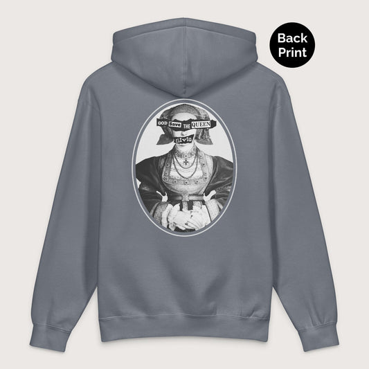 Storm Blue God Save the Queen Anne of Cleves - Premium Hoodie - Back Print - history buff gift by HistoHead
