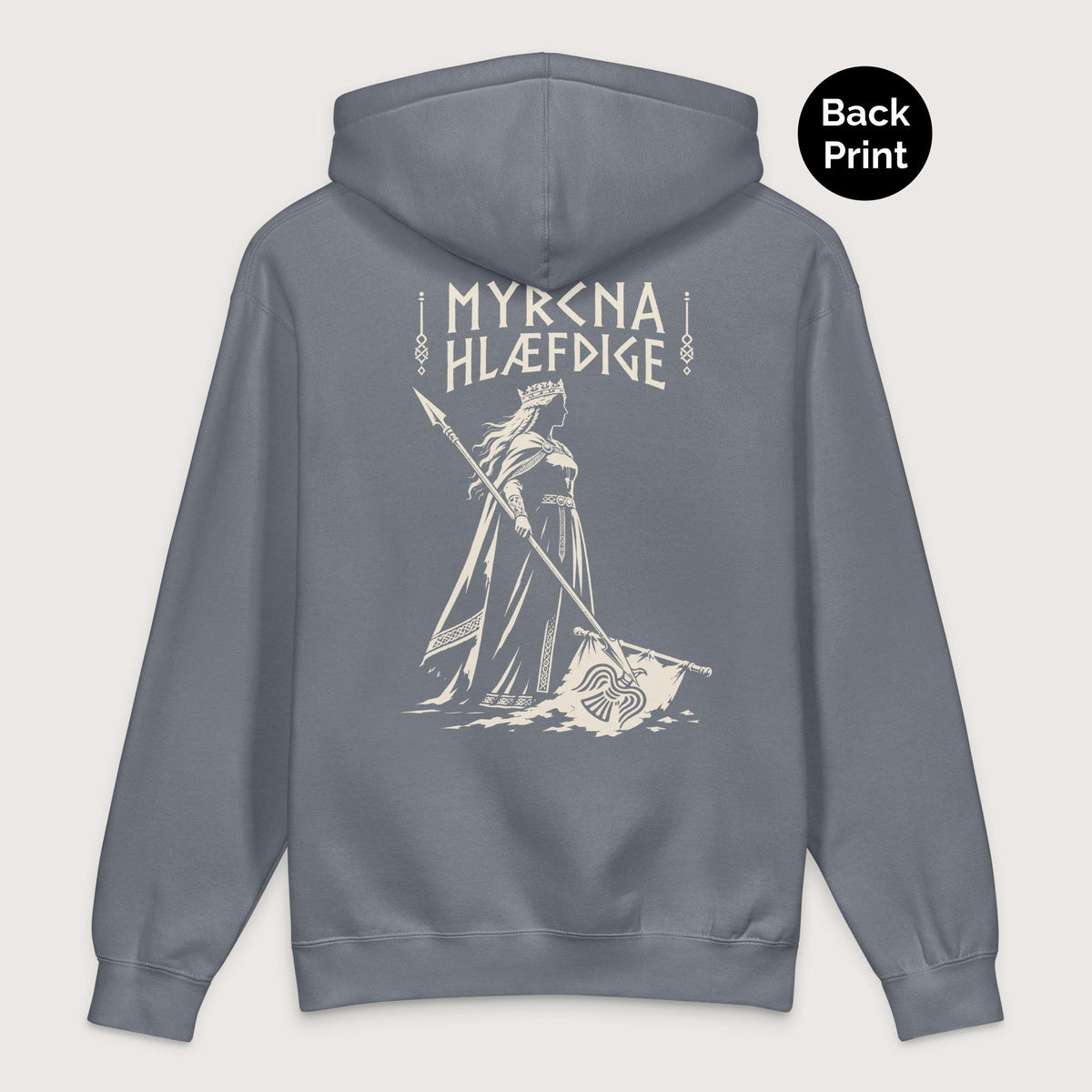 Storm Blue Æthelflæd Myrcna Hlæfdige - Premium Hoodie - Back Print - history buff gift by HistoHead
