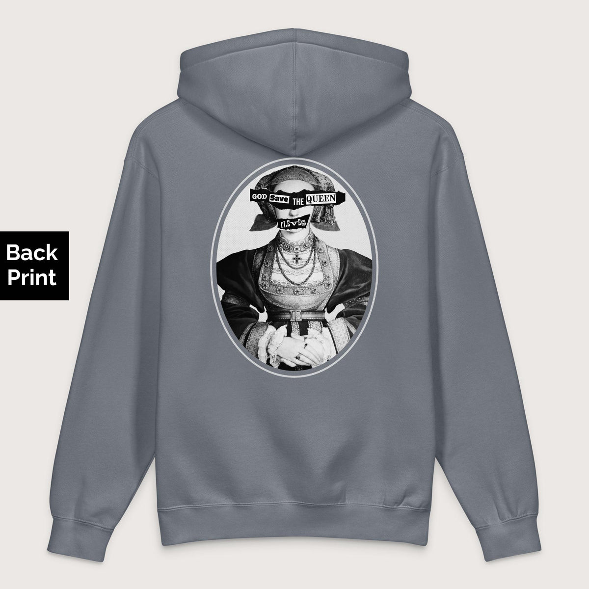 Storm Blue God Save the Queen Anne of Cleves - Premium Hoodie - Back Print - history buff gift by HistoHead