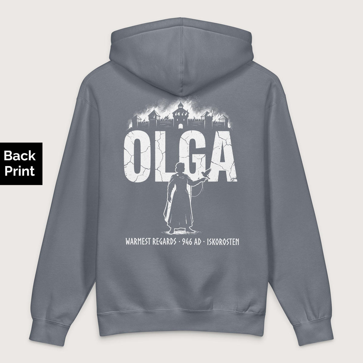 Storm Blue Olga of Kiev Warmest Regards - Premium Hoodie - Back Print - history buff gift by HistoHead