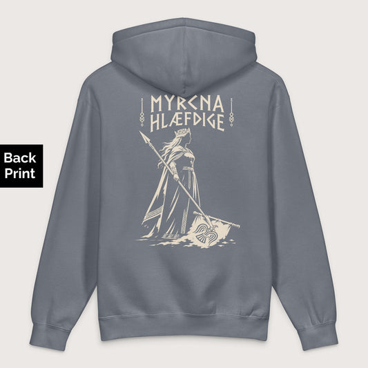 Storm Blue Æthelflæd Myrcna Hlæfdige - Premium Hoodie - Back Print - history buff gift by HistoHead