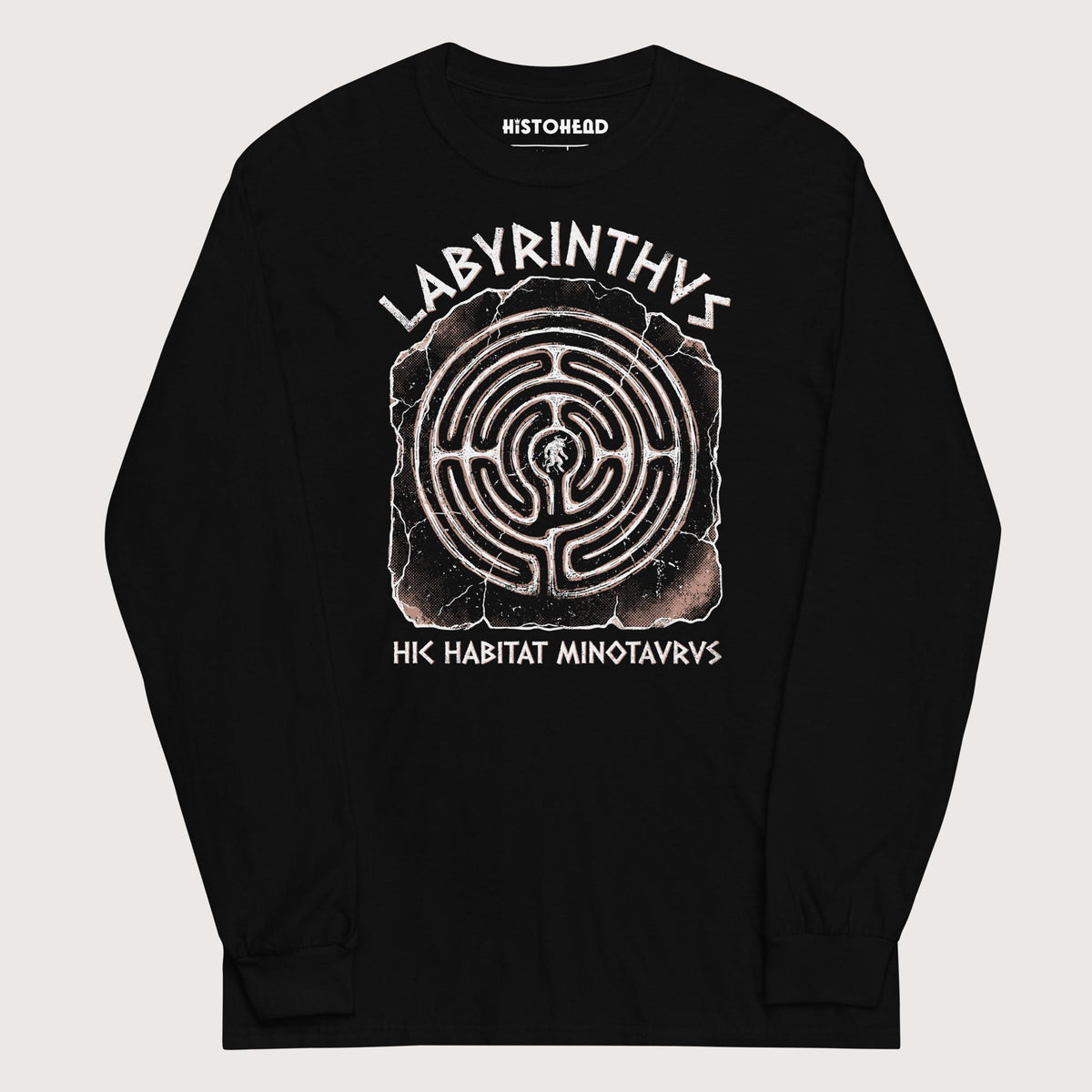 Black Labyrinthus Here Lives Minotaur - Long Sleeve - history buff gift by HistoHead