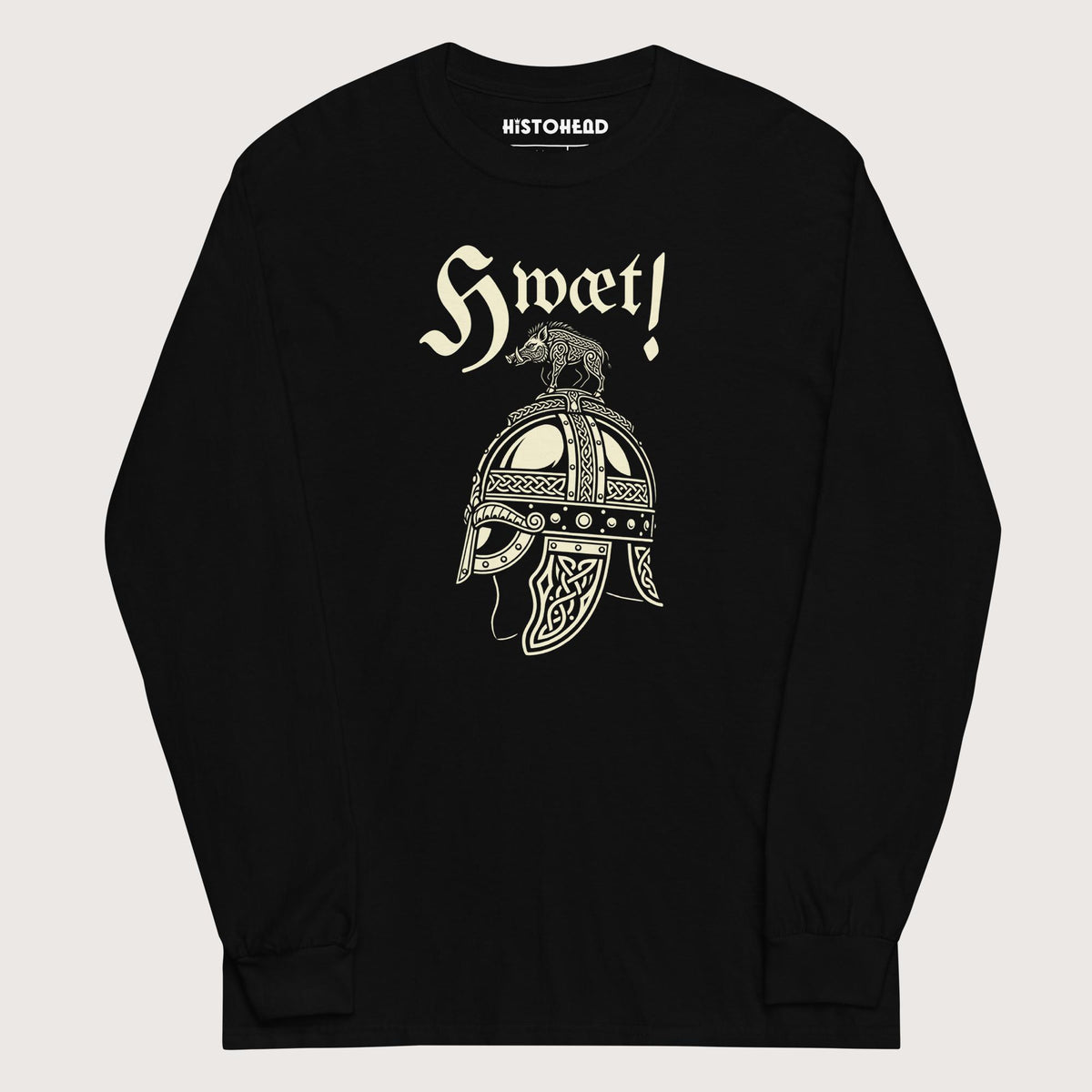 Black Hwæt Boar-Crested Helmet - Long Sleeve - history buff gift by HistoHead