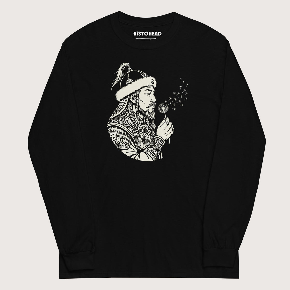 Black Genghis Khan Blowing Wishes - Long Sleeve - history buff gift by HistoHead