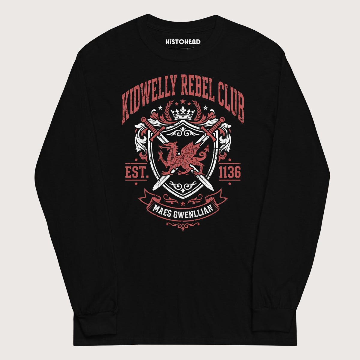 Black Kidwelly Rebel Club Maes Gwenllian 1136 - Long Sleeve - history buff gift by HistoHead