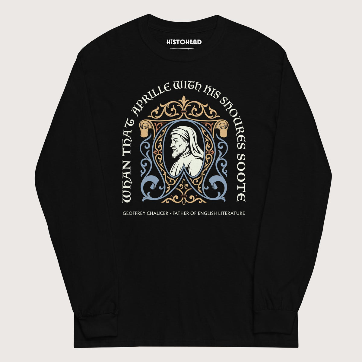 Black Geoffrey Chaucer - Long Sleeve - history buff gift by HistoHead
