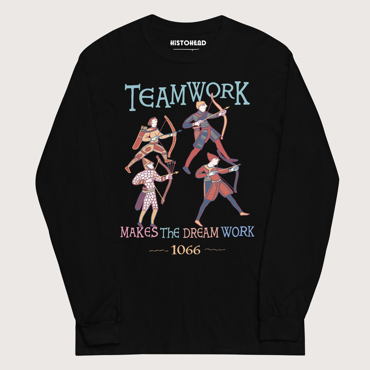 Black Bayeux Tapestry Teamwork Makes the Dream Work - Long Sleeve - history buff gift by HistoHead
