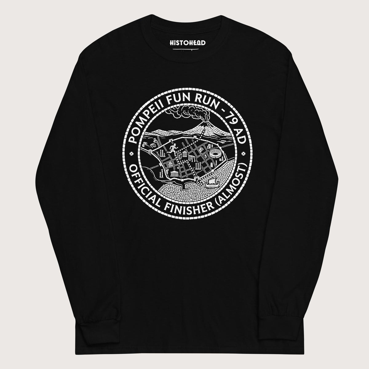 Black Pompeii Fun Run Official Finisher - Long Sleeve - history buff gift by HistoHead