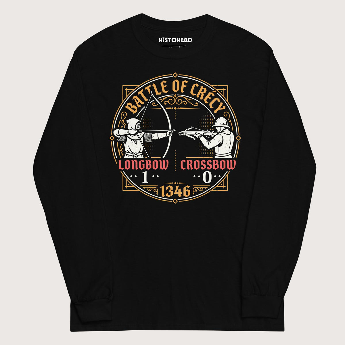 Black Battle of Crécy Longbow vs Crossbow - Long Sleeve - history buff gift by HistoHead