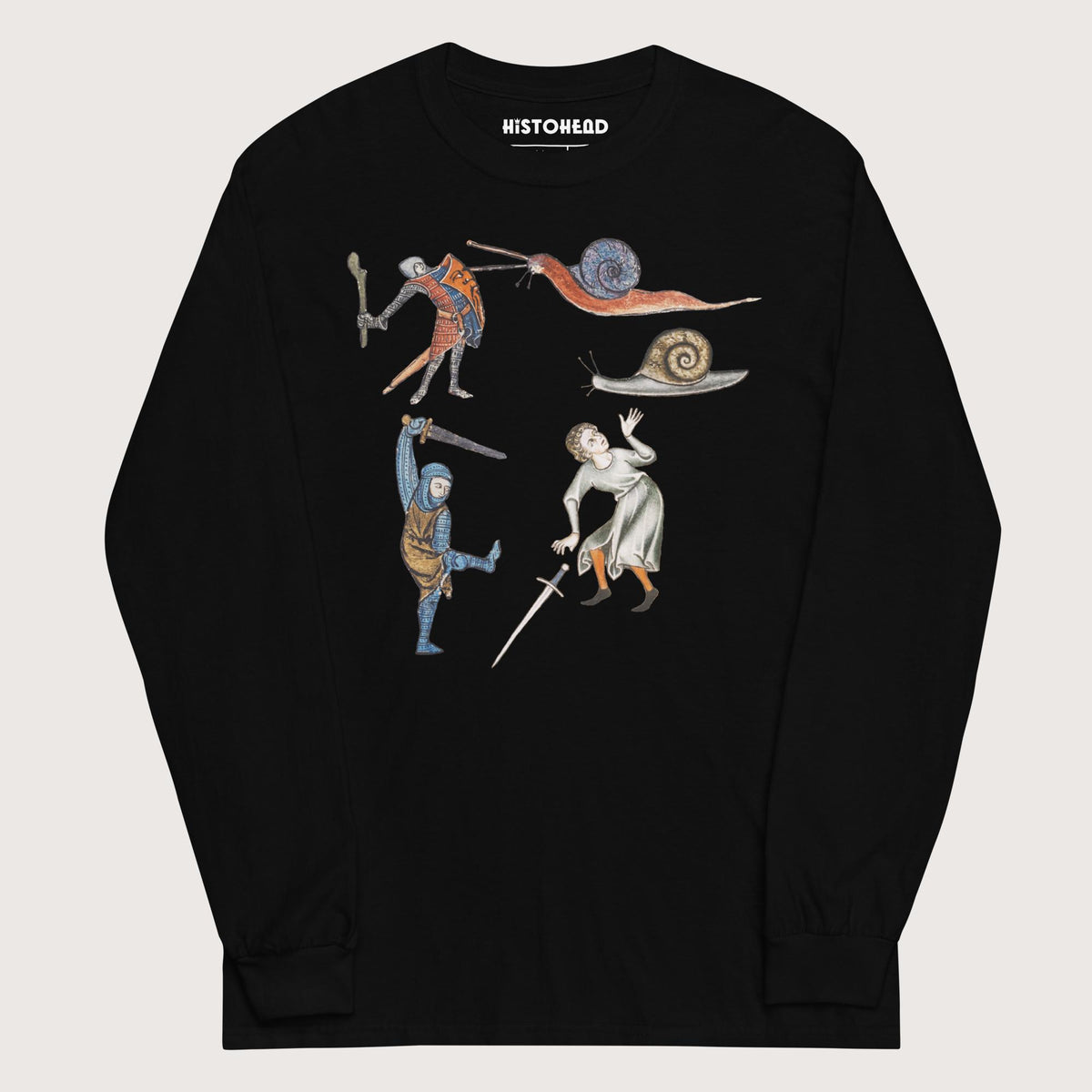 Black Medieval Marginalia Snail Enemy - Long Sleeve - history buff gift by HistoHead
