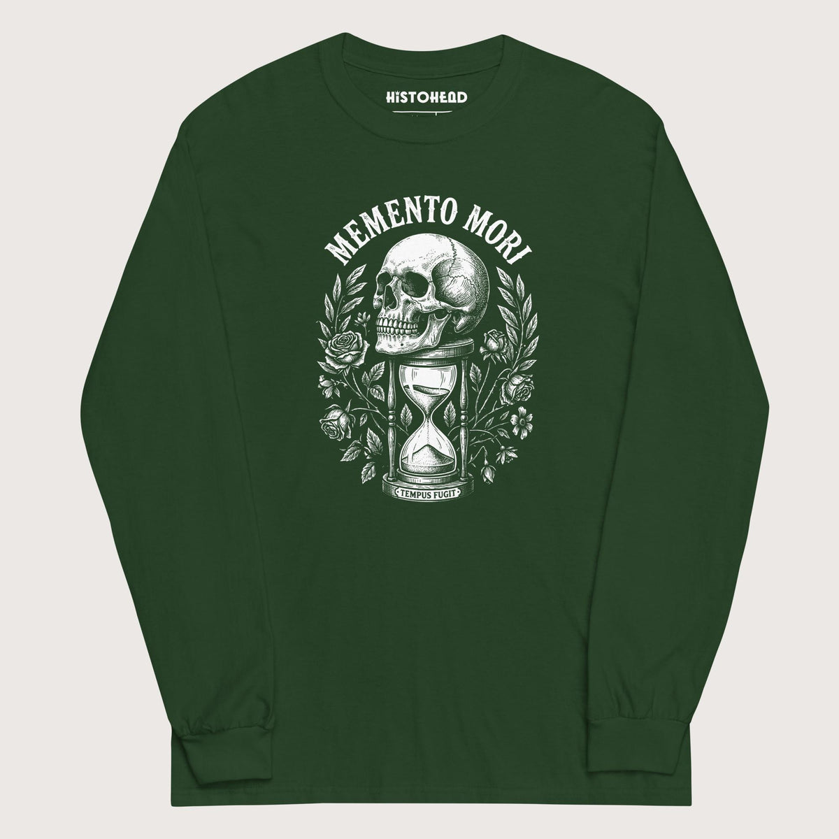 Forest Green Memento Mori Tempus Fugit - Long Sleeve - history buff gift by HistoHead