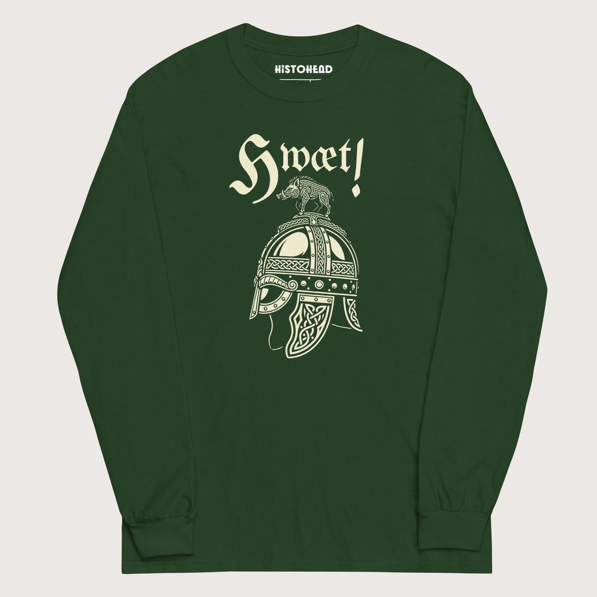 Forest Green Hwæt Boar-Crested Helmet - Long Sleeve - history buff gift by HistoHead