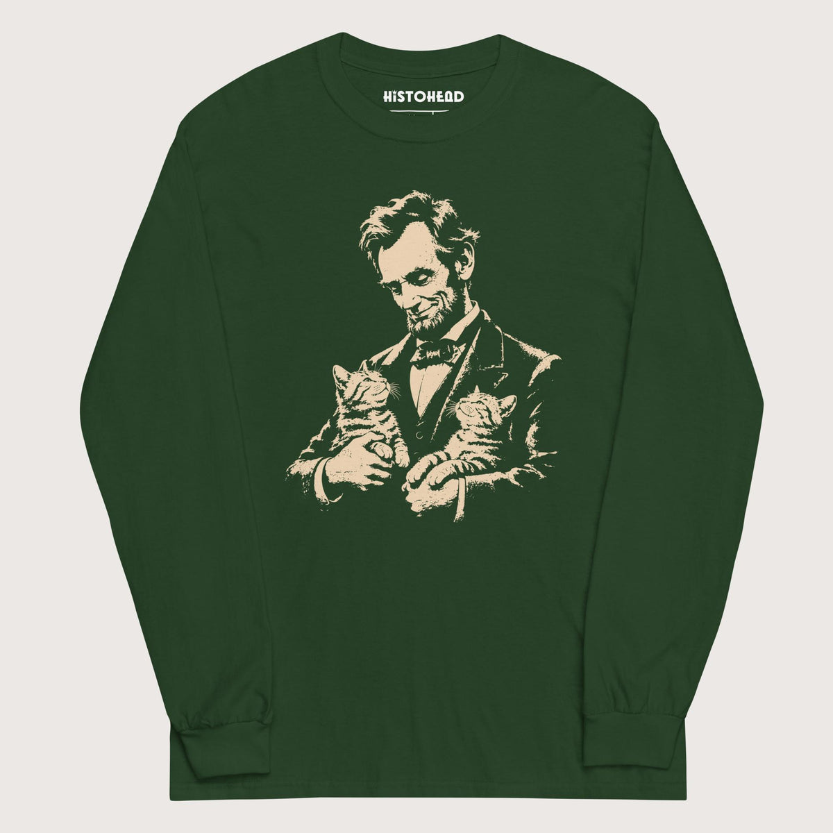 Forest Green Lincoln's Cats - Long Sleeve - history buff gift by HistoHead