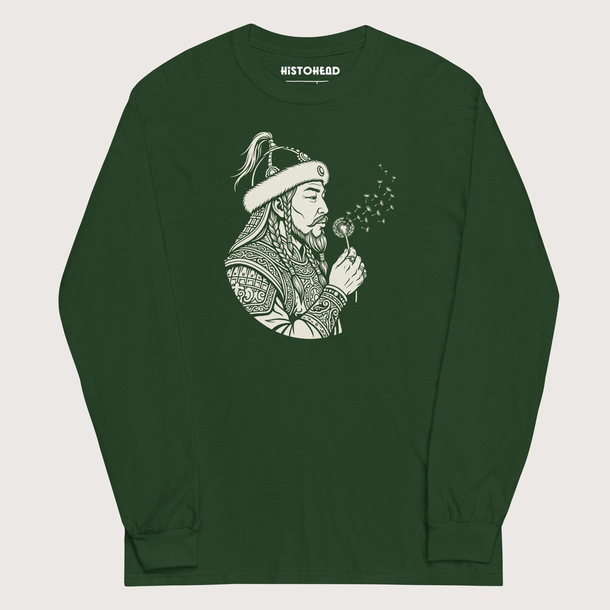 Forest Green Genghis Khan Blowing Wishes - Long Sleeve - history buff gift by HistoHead