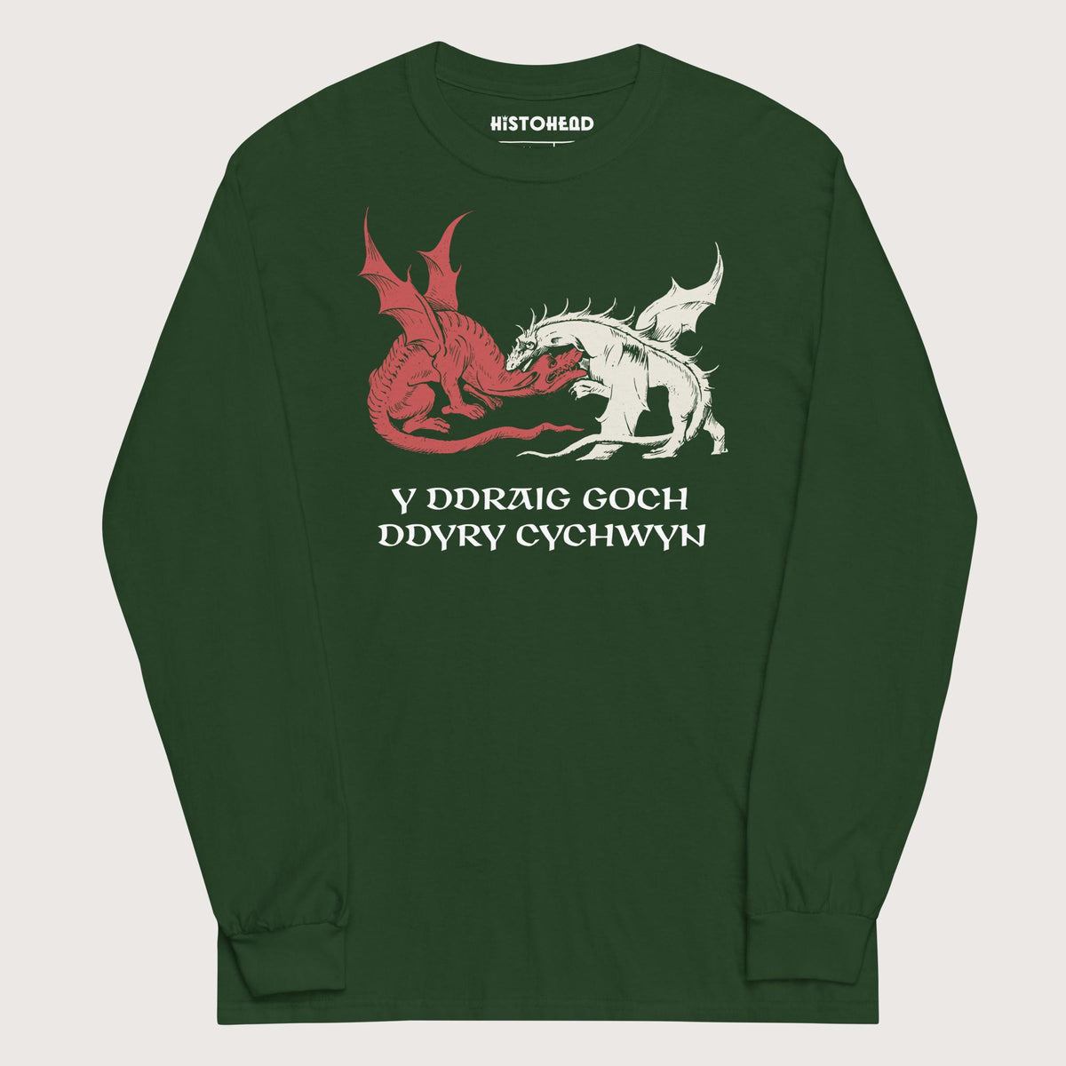 Forest Green Red Dragon Prophecy - Long Sleeve - history buff gift by HistoHead