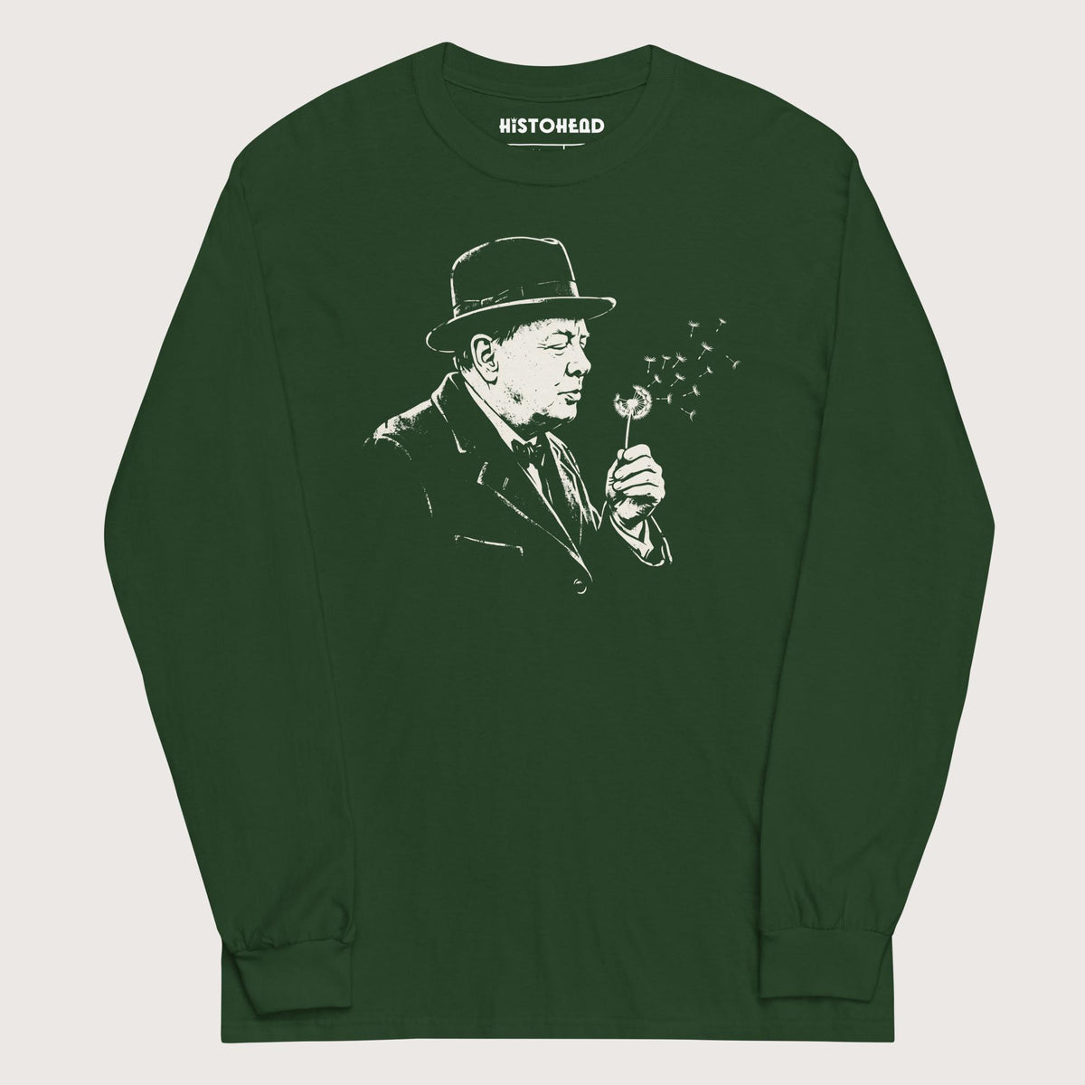 Forest Green Winston Churchill Blowing Wishes - Long Sleeve - history buff gift by HistoHead