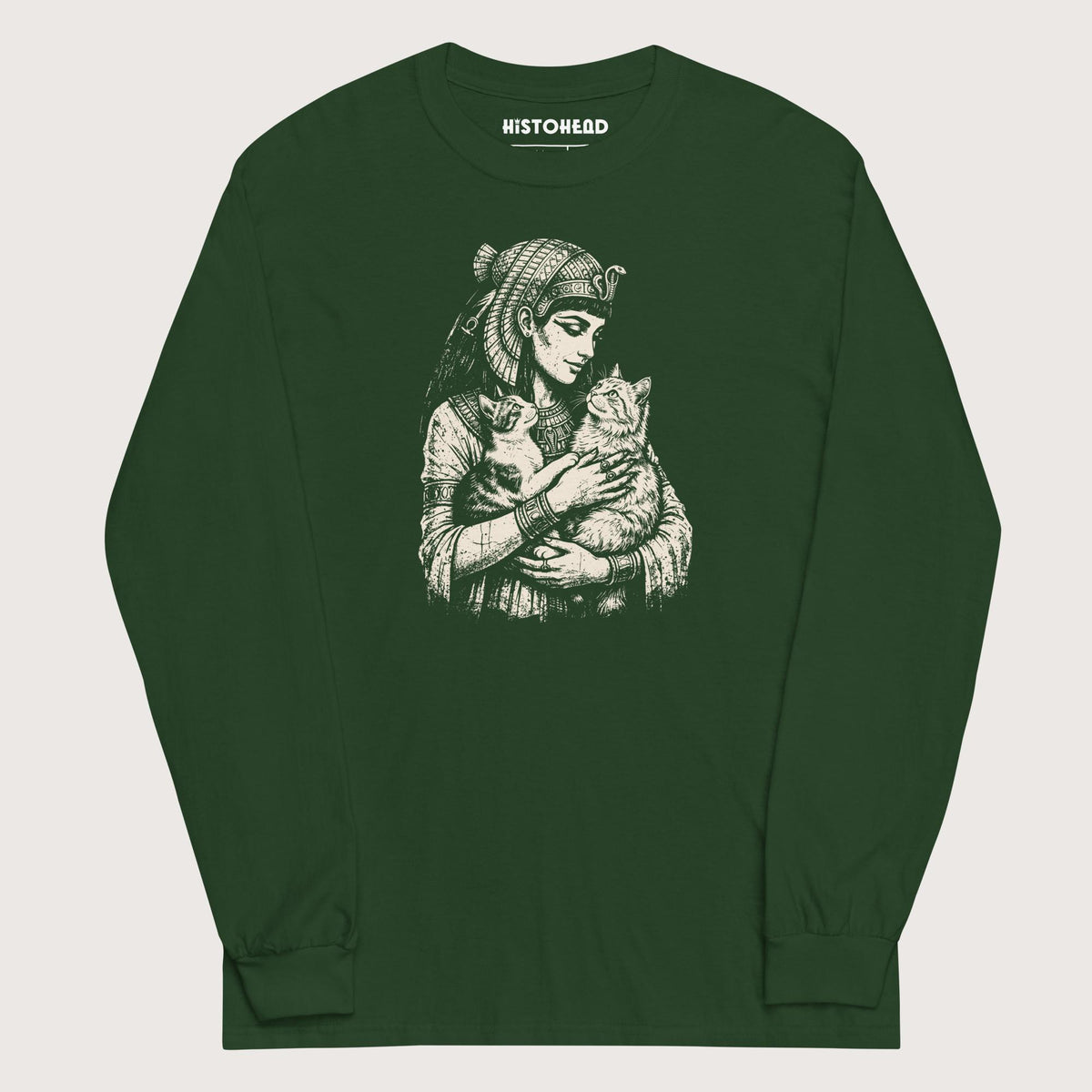 Forest Green Cleopatra's Cats - Long Sleeve - history buff gift by HistoHead